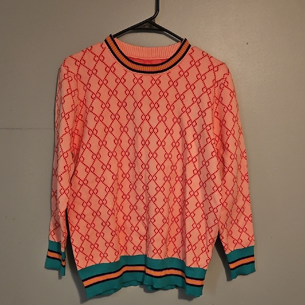 Patterned Pink and Green Women's Sweater